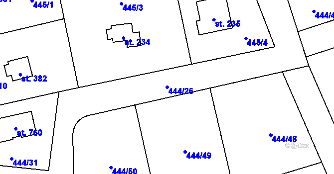 Parcela st. 444/26 v KÚ Husinec u Řeže, Katastrální mapa