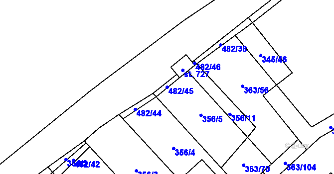 Parcela st. 482/45 v KÚ Husinec u Řeže, Katastrální mapa