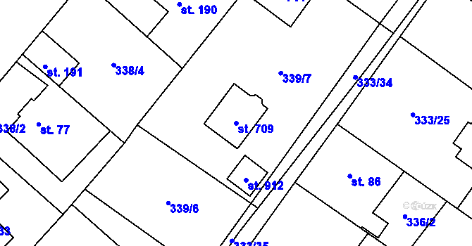 Parcela st. 709 v KÚ Husinec u Řeže, Katastrální mapa