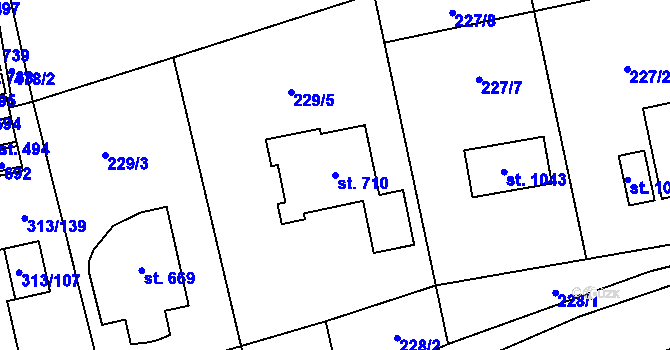 Parcela st. 710 v KÚ Husinec u Řeže, Katastrální mapa