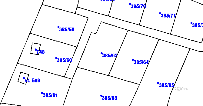 Parcela st. 385/62 v KÚ Husinec u Řeže, Katastrální mapa