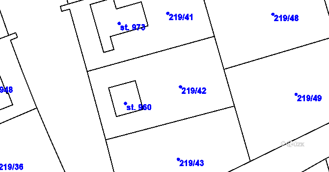Parcela st. 219/42 v KÚ Husinec u Řeže, Katastrální mapa