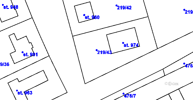 Parcela st. 219/43 v KÚ Husinec u Řeže, Katastrální mapa