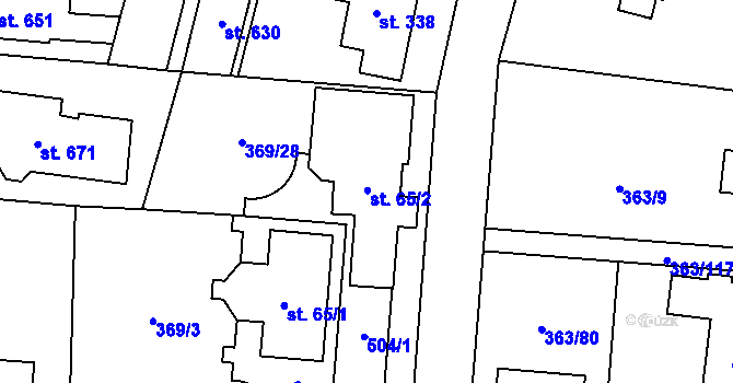 Parcela st. 65/2 v KÚ Husinec u Řeže, Katastrální mapa