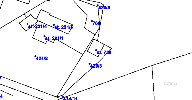 Parcela st. 730 v KÚ Husinec u Řeže, Katastrální mapa