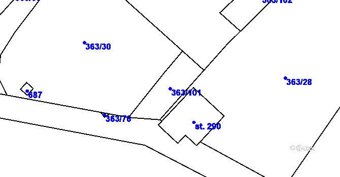 Parcela st. 363/101 v KÚ Husinec u Řeže, Katastrální mapa
