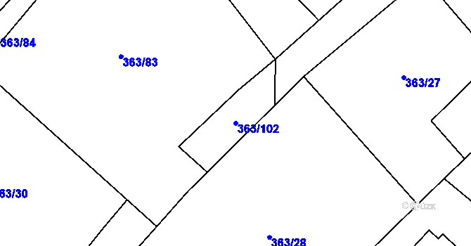 Parcela st. 363/102 v KÚ Husinec u Řeže, Katastrální mapa