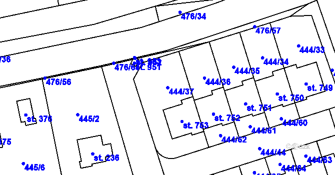 Parcela st. 444/37 v KÚ Husinec u Řeže, Katastrální mapa