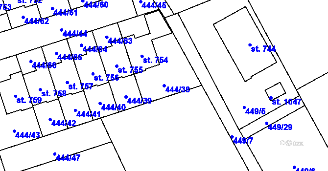 Parcela st. 444/38 v KÚ Husinec u Řeže, Katastrální mapa