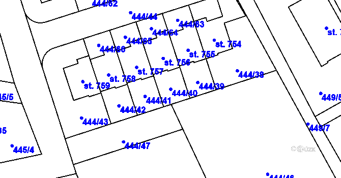 Parcela st. 444/40 v KÚ Husinec u Řeže, Katastrální mapa