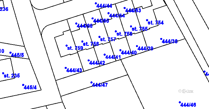 Parcela st. 444/41 v KÚ Husinec u Řeže, Katastrální mapa