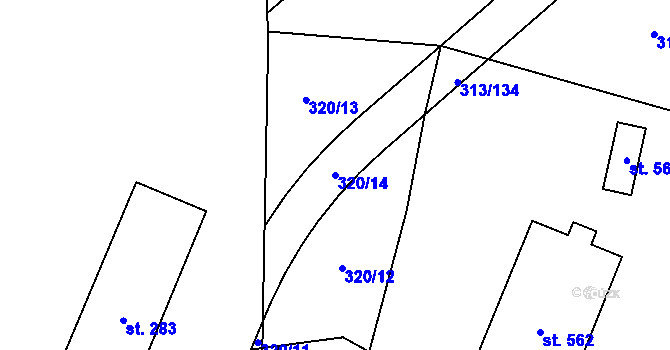 Parcela st. 320/14 v KÚ Husinec u Řeže, Katastrální mapa