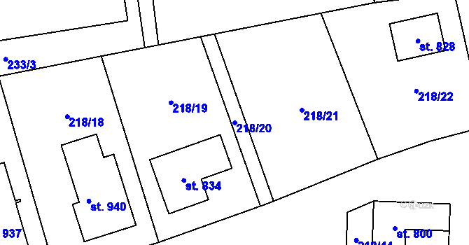 Parcela st. 218/20 v KÚ Husinec u Řeže, Katastrální mapa