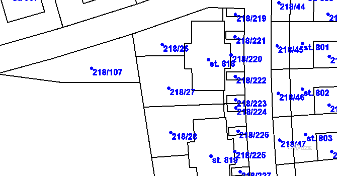 Parcela st. 218/27 v KÚ Husinec u Řeže, Katastrální mapa