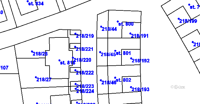 Parcela st. 218/45 v KÚ Husinec u Řeže, Katastrální mapa