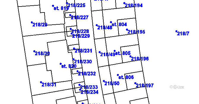 Parcela st. 218/49 v KÚ Husinec u Řeže, Katastrální mapa