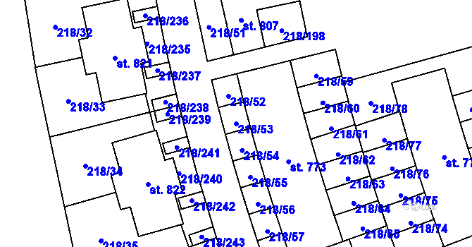 Parcela st. 218/53 v KÚ Husinec u Řeže, Katastrální mapa