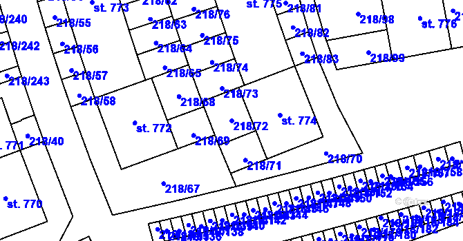 Parcela st. 218/72 v KÚ Husinec u Řeže, Katastrální mapa