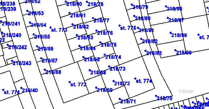 Parcela st. 218/74 v KÚ Husinec u Řeže, Katastrální mapa