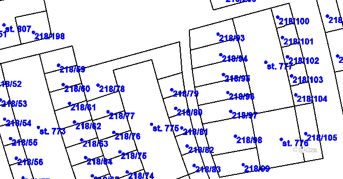 Parcela st. 218/79 v KÚ Husinec u Řeže, Katastrální mapa
