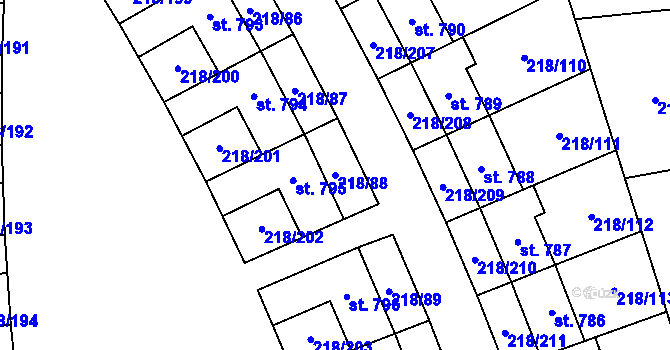 Parcela st. 218/88 v KÚ Husinec u Řeže, Katastrální mapa