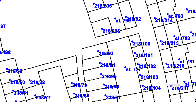 Parcela st. 218/93 v KÚ Husinec u Řeže, Katastrální mapa