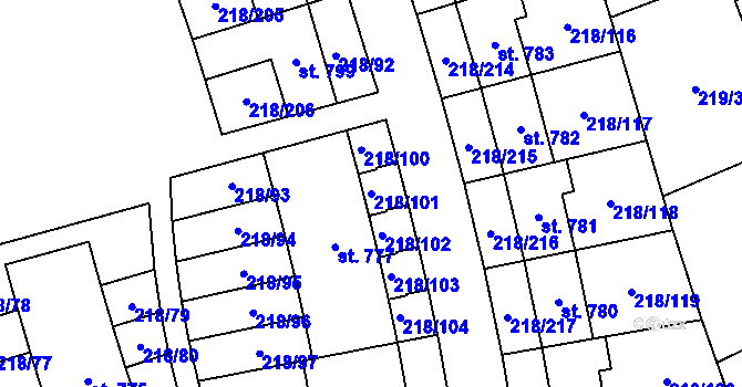 Parcela st. 218/101 v KÚ Husinec u Řeže, Katastrální mapa