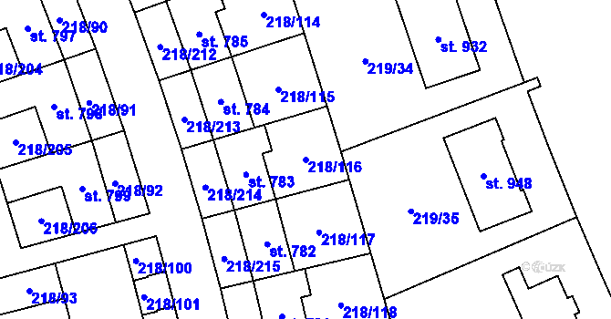 Parcela st. 218/116 v KÚ Husinec u Řeže, Katastrální mapa