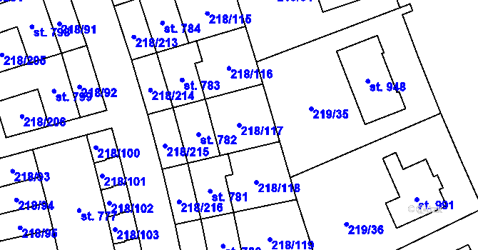 Parcela st. 218/117 v KÚ Husinec u Řeže, Katastrální mapa