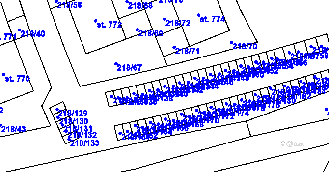 Parcela st. 218/141 v KÚ Husinec u Řeže, Katastrální mapa