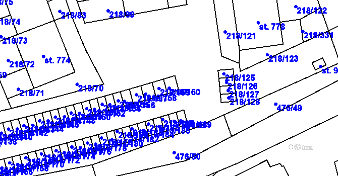 Parcela st. 218/160 v KÚ Husinec u Řeže, Katastrální mapa