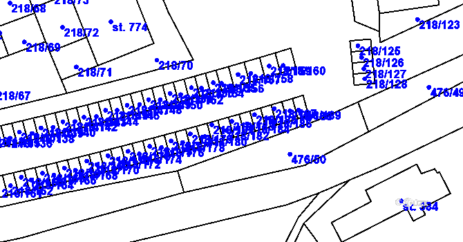 Parcela st. 218/183 v KÚ Husinec u Řeže, Katastrální mapa