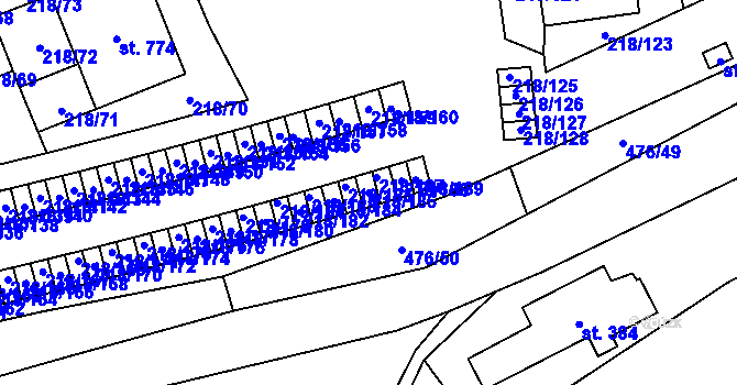 Parcela st. 218/186 v KÚ Husinec u Řeže, Katastrální mapa