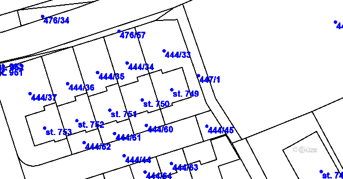 Parcela st. 749 v KÚ Husinec u Řeže, Katastrální mapa