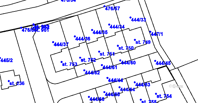 Parcela st. 751 v KÚ Husinec u Řeže, Katastrální mapa