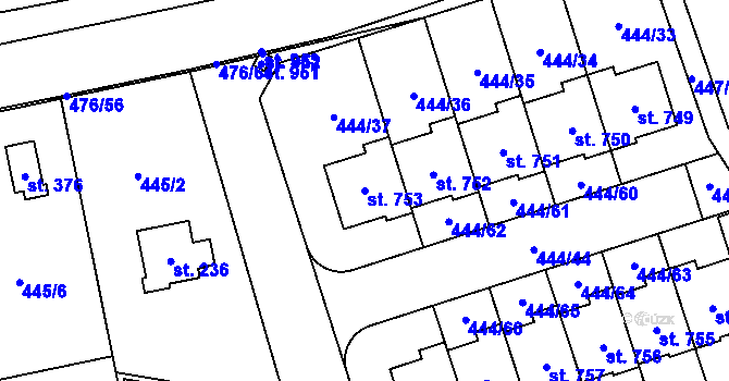 Parcela st. 753 v KÚ Husinec u Řeže, Katastrální mapa