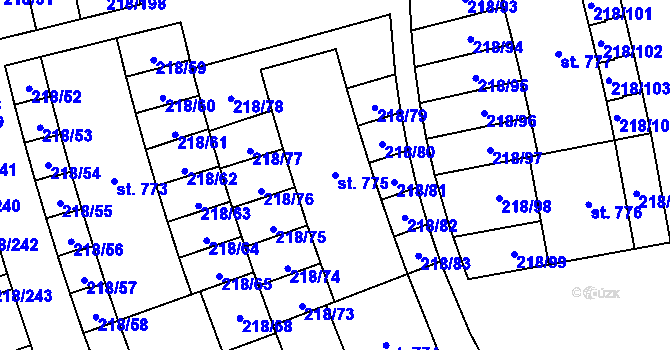Parcela st. 775 v KÚ Husinec u Řeže, Katastrální mapa