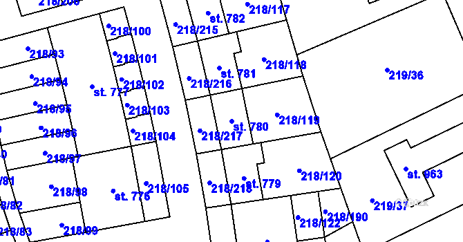 Parcela st. 780 v KÚ Husinec u Řeže, Katastrální mapa