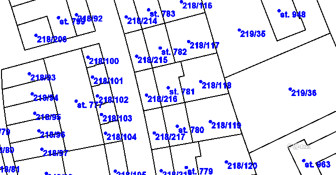 Parcela st. 781 v KÚ Husinec u Řeže, Katastrální mapa