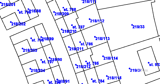 Parcela st. 786 v KÚ Husinec u Řeže, Katastrální mapa