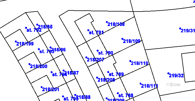 Parcela st. 790 v KÚ Husinec u Řeže, Katastrální mapa