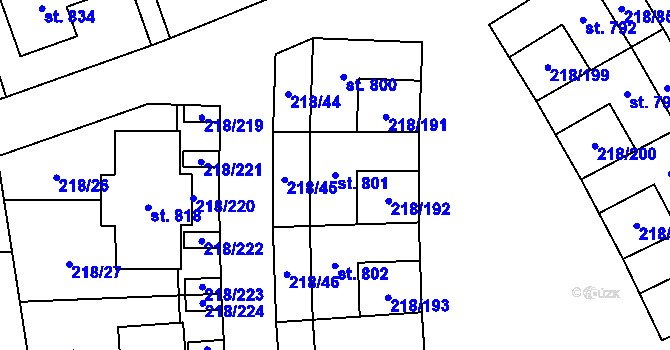 Parcela st. 801 v KÚ Husinec u Řeže, Katastrální mapa