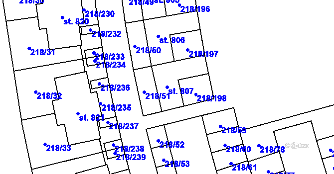 Parcela st. 807 v KÚ Husinec u Řeže, Katastrální mapa