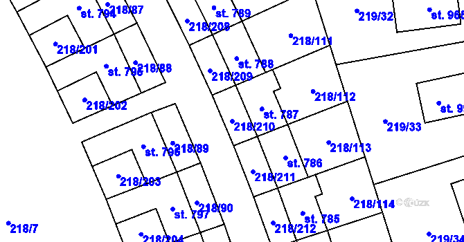 Parcela st. 218/210 v KÚ Husinec u Řeže, Katastrální mapa