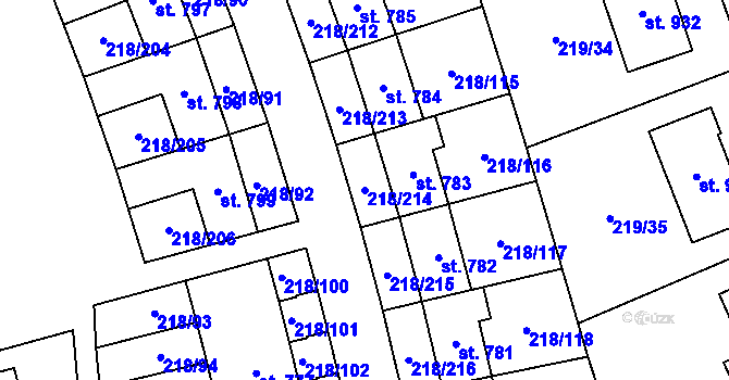 Parcela st. 218/214 v KÚ Husinec u Řeže, Katastrální mapa