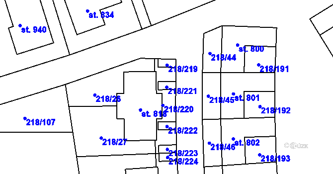 Parcela st. 218/221 v KÚ Husinec u Řeže, Katastrální mapa