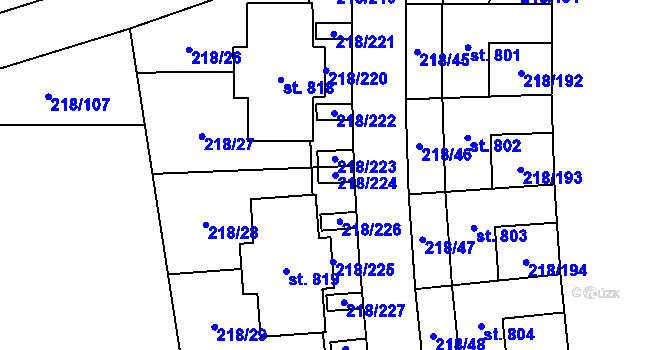Parcela st. 218/224 v KÚ Husinec u Řeže, Katastrální mapa