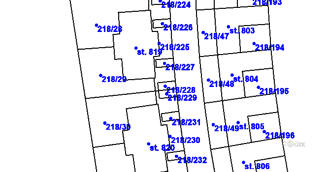 Parcela st. 218/228 v KÚ Husinec u Řeže, Katastrální mapa