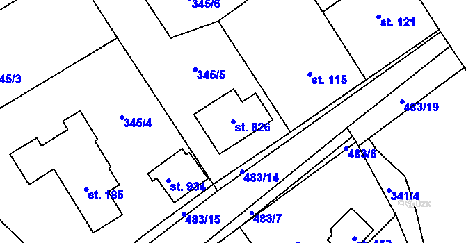 Parcela st. 826 v KÚ Husinec u Řeže, Katastrální mapa