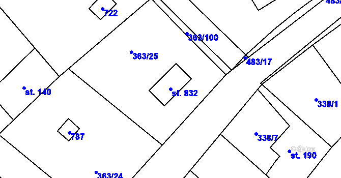 Parcela st. 832 v KÚ Husinec u Řeže, Katastrální mapa